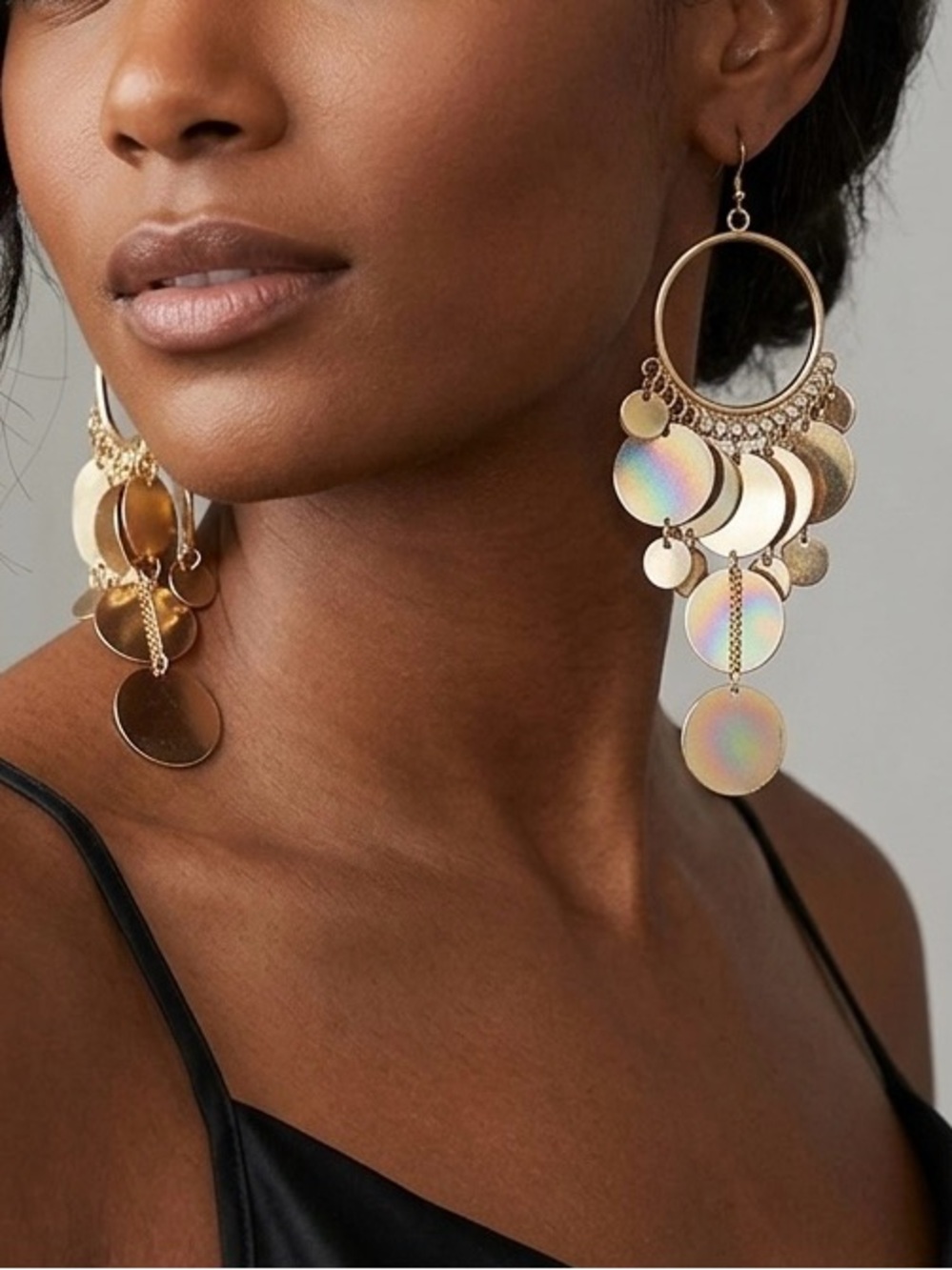 Boho Gold Tone Multi-Disc Chandelier Earrings